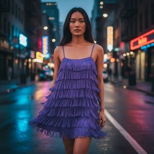 H&M Fringed Flapper Mini Dress 10 Purple Gatsby 20s Cocktail